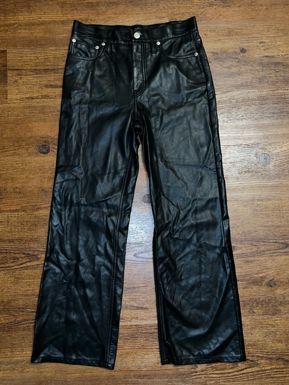 J. Crew Black Faux Leather Straight Leg High Rise 5 Pocket Pants Womens Size 25 - Picture 2 of 8